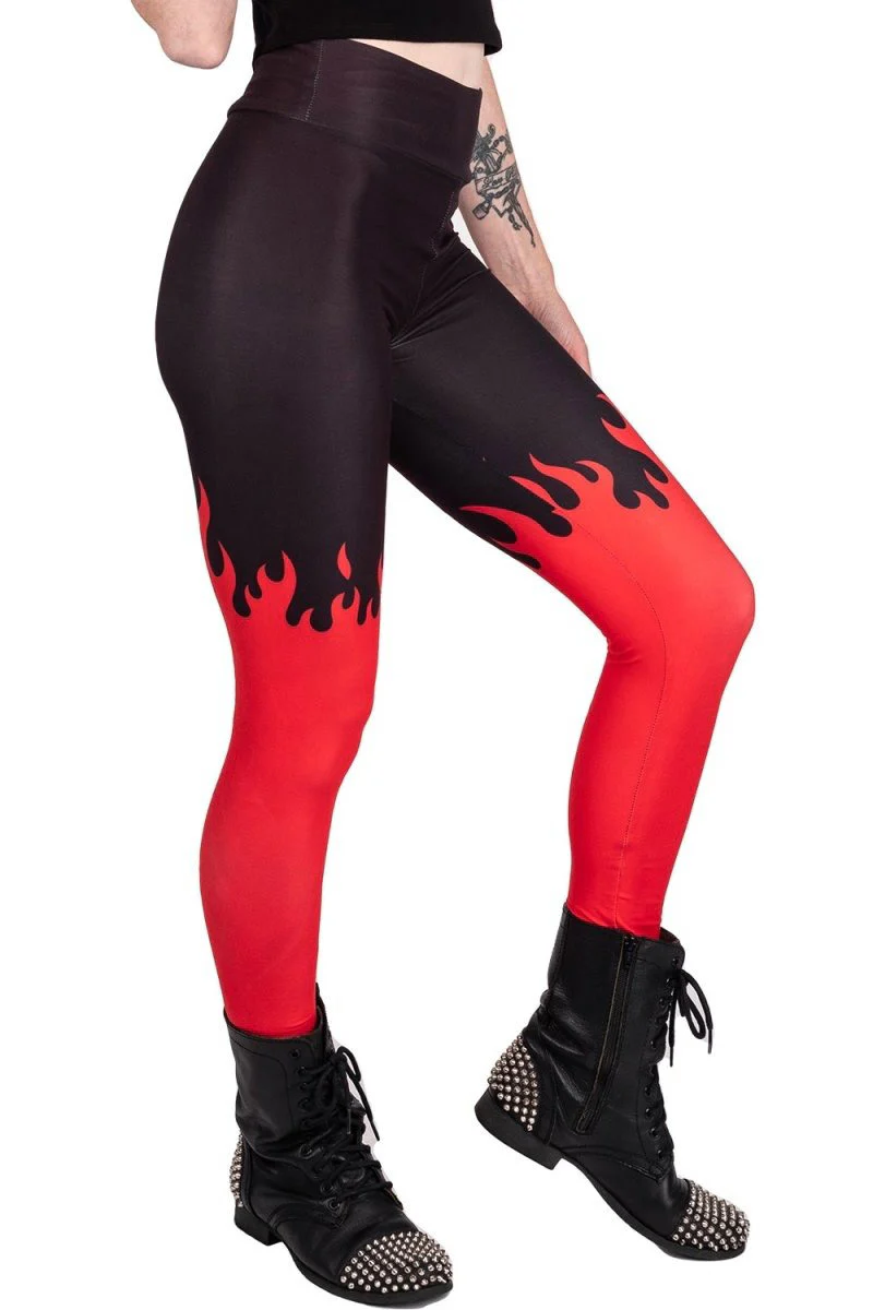 Red Hot Fire High Waist Leggings - Image 2