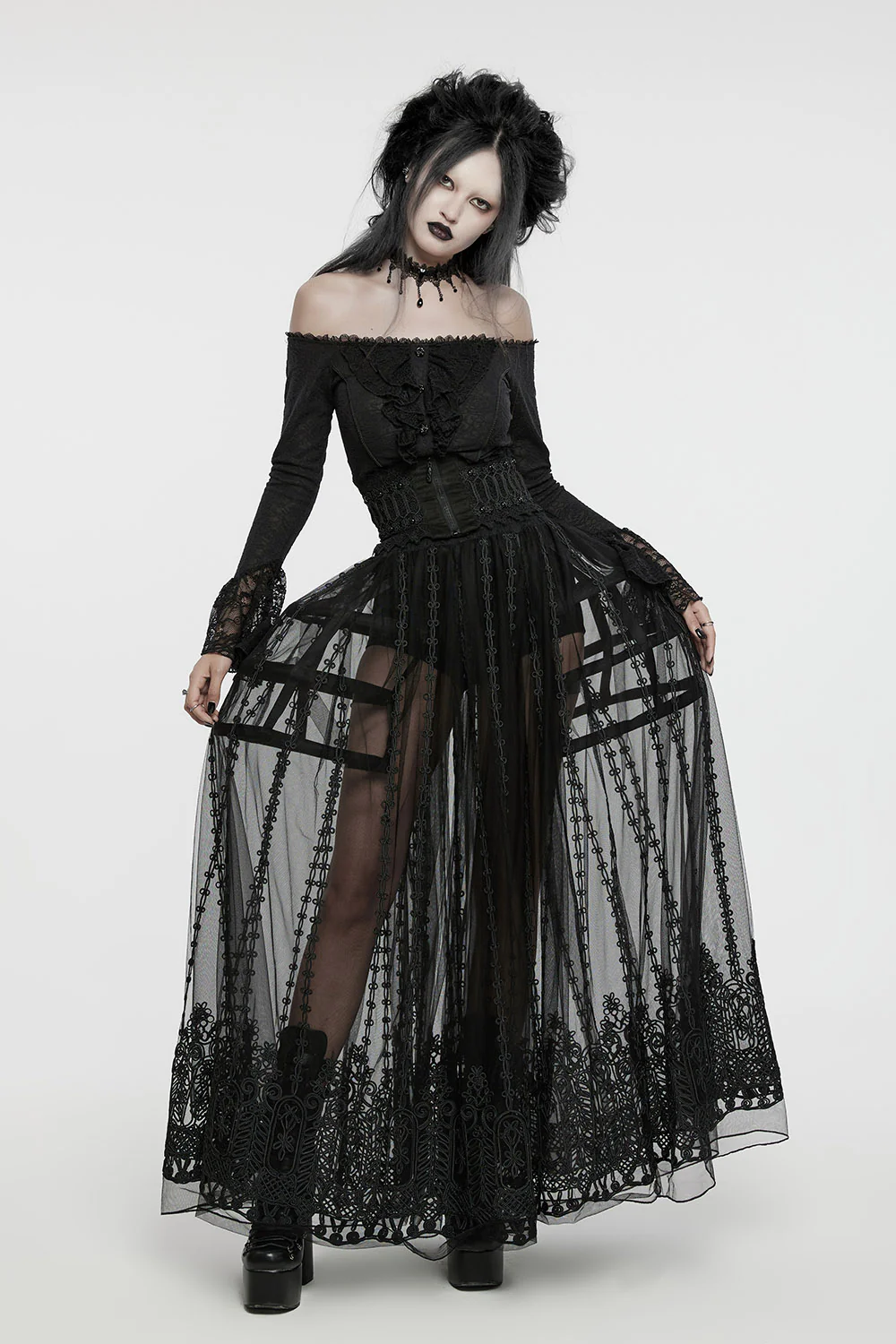 Rose Cathedral Embroidered Sheer Maxi Skirt - Image 2