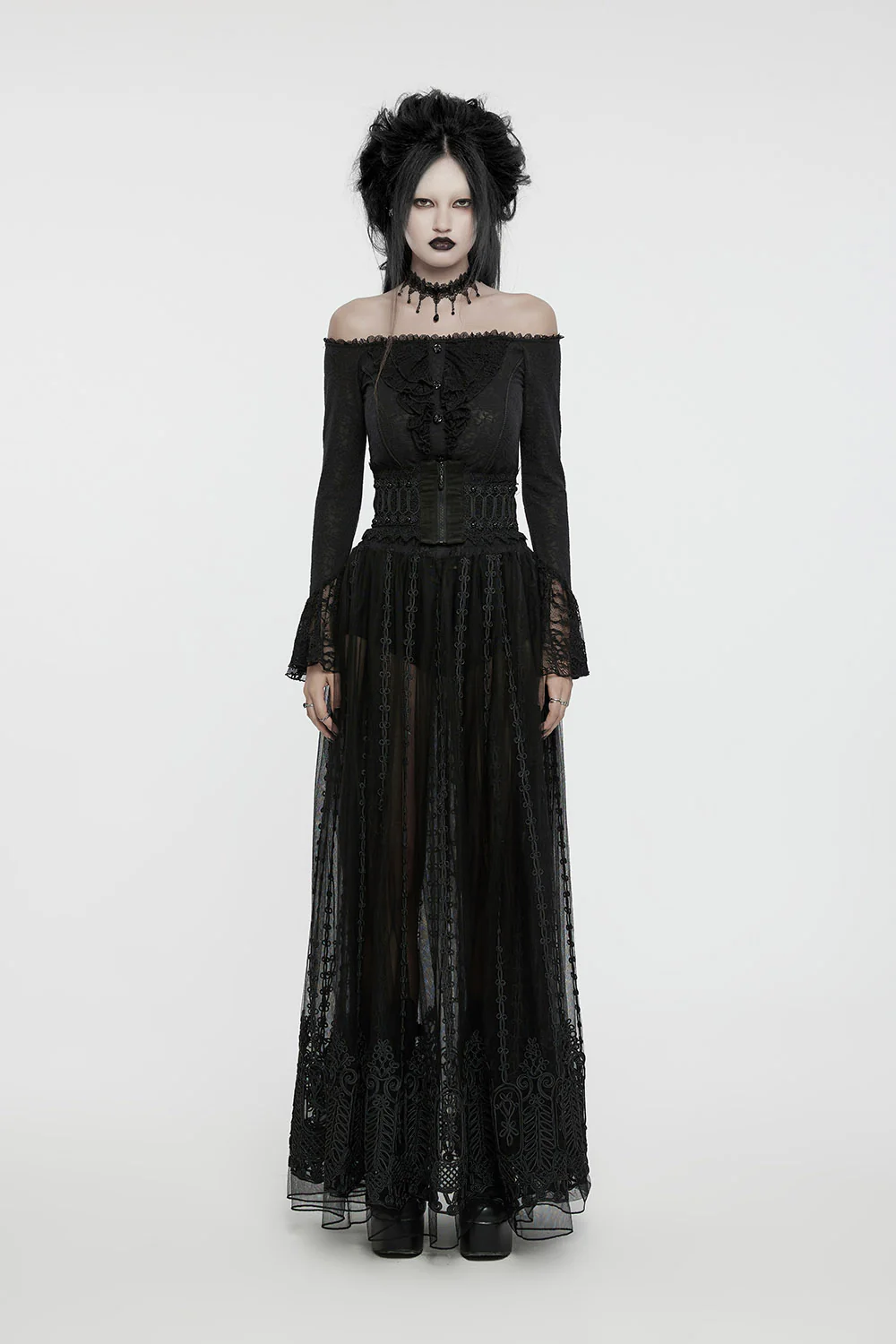 Rose Cathedral Embroidered Sheer Maxi Skirt - Image 3