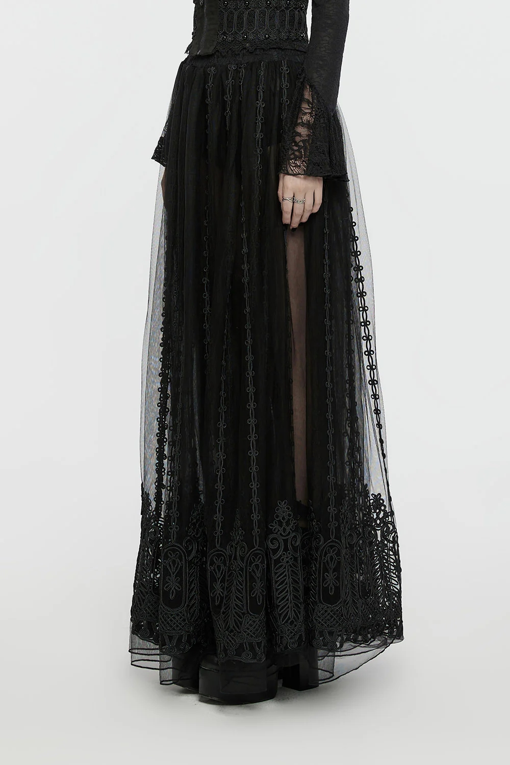 Rose Cathedral Embroidered Sheer Maxi Skirt - Image 4
