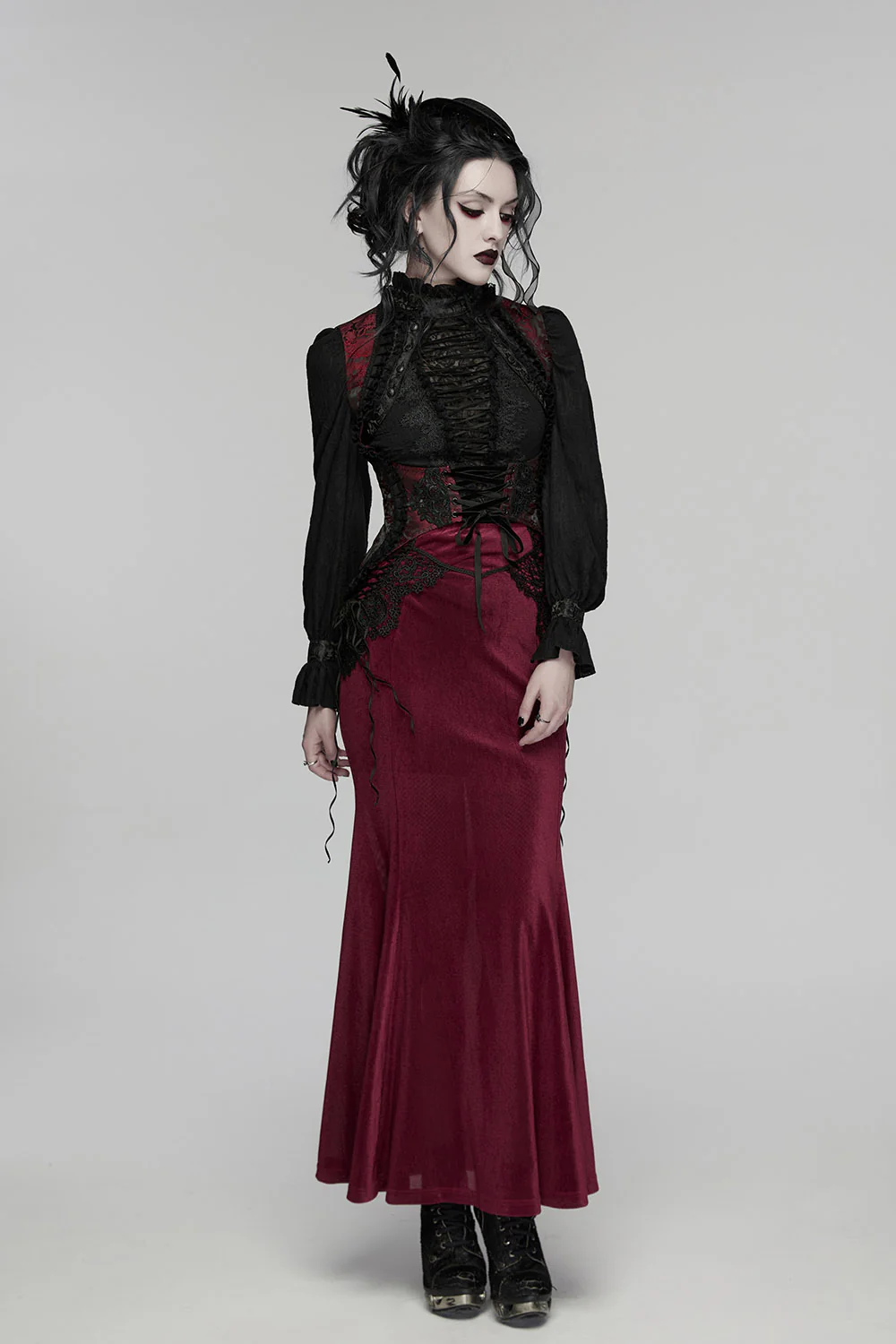 Roselace Ruffle Corset [Cabernet Red] - Image 6