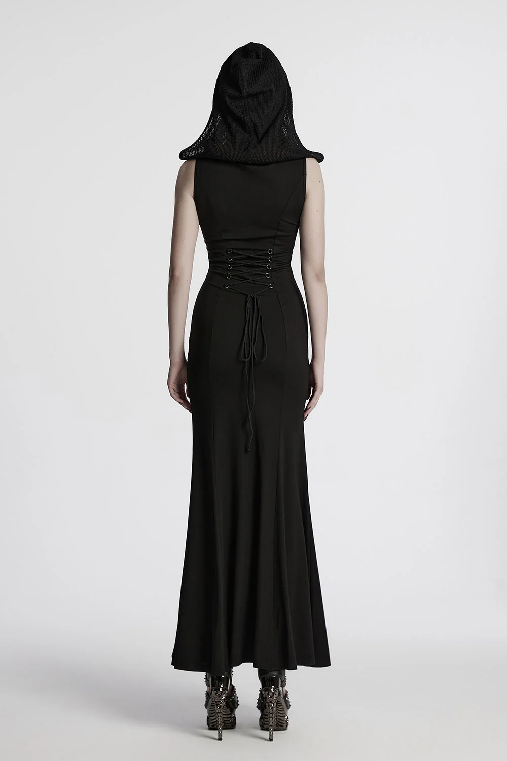 Ruinous Lace-Up Mesh Hooded Maxi Dress - Image 6