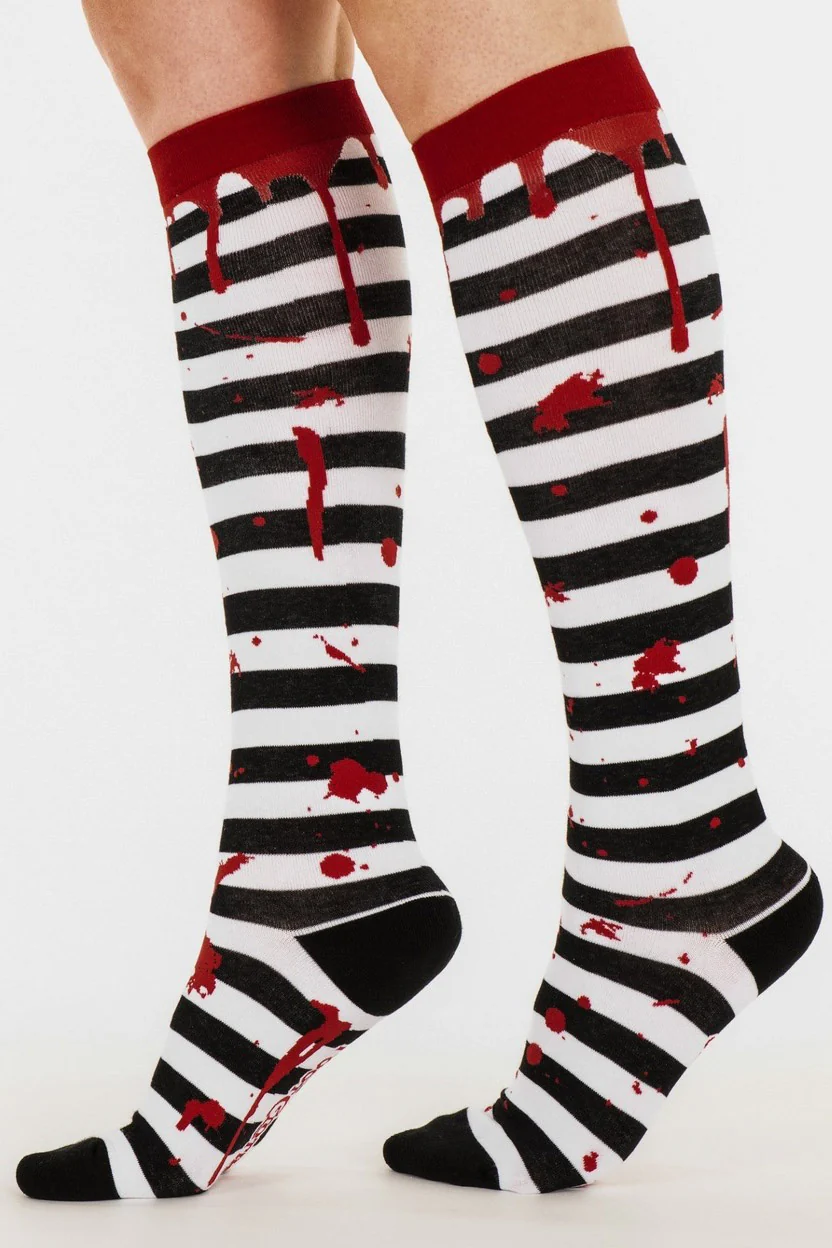 Sanguine Stripes Blood Splatter Knee High Socks - Image 3