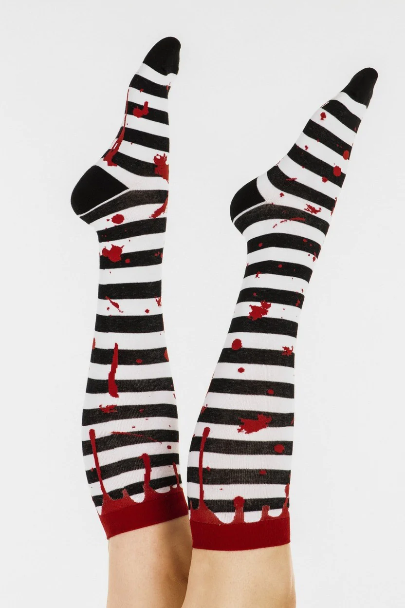 Sanguine Stripes Blood Splatter Knee High Socks - Image 6