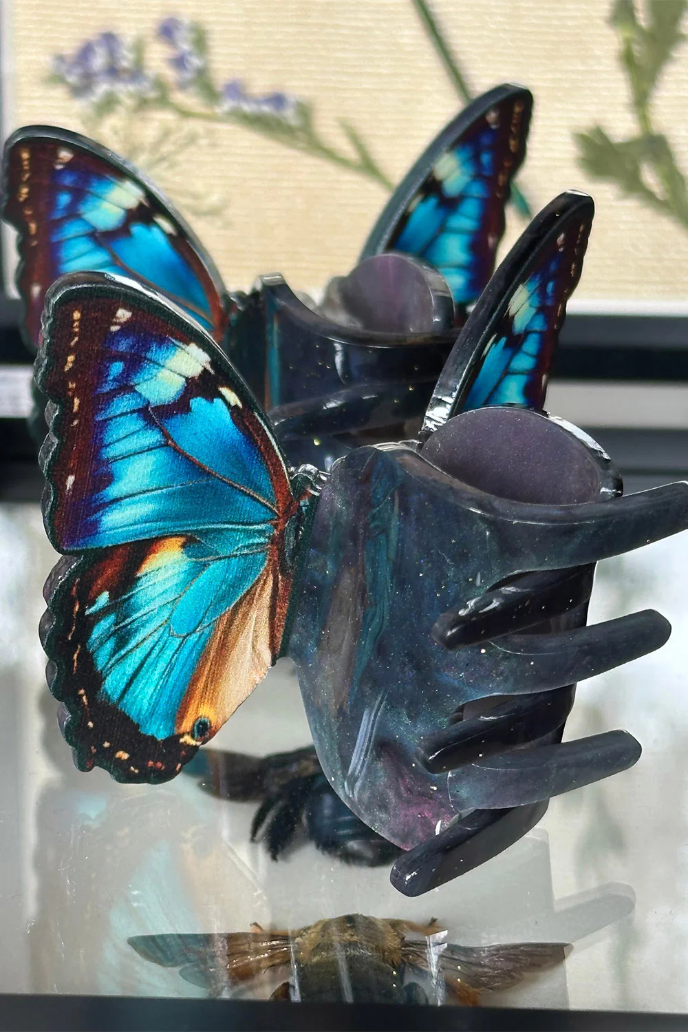 Sapphire Blue Twin Butterfly Hair Clip Set - Image 6