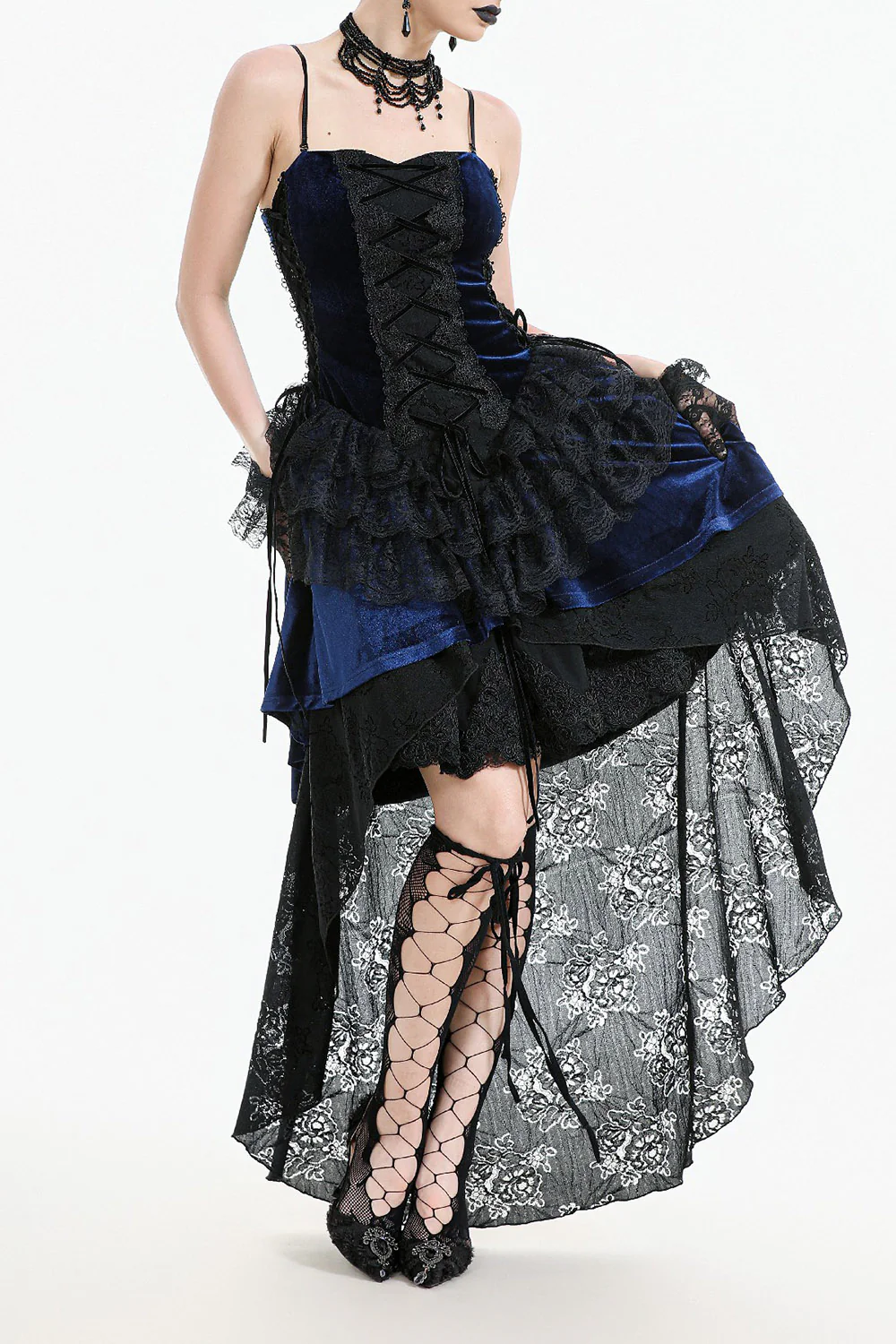 Sapphire Lace-Up Gown with Train