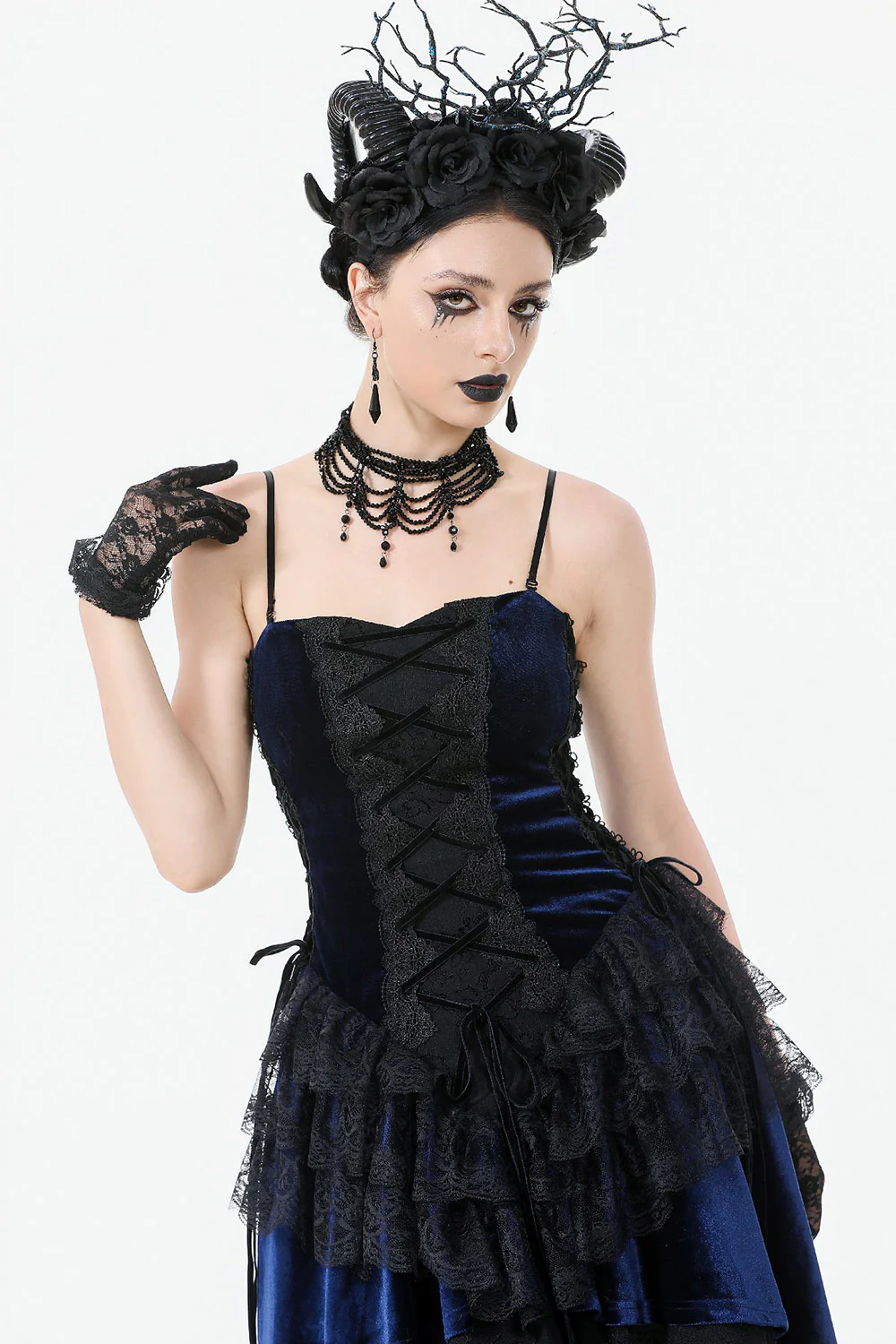 Sapphire Lace-Up Gown with Train - Image 4
