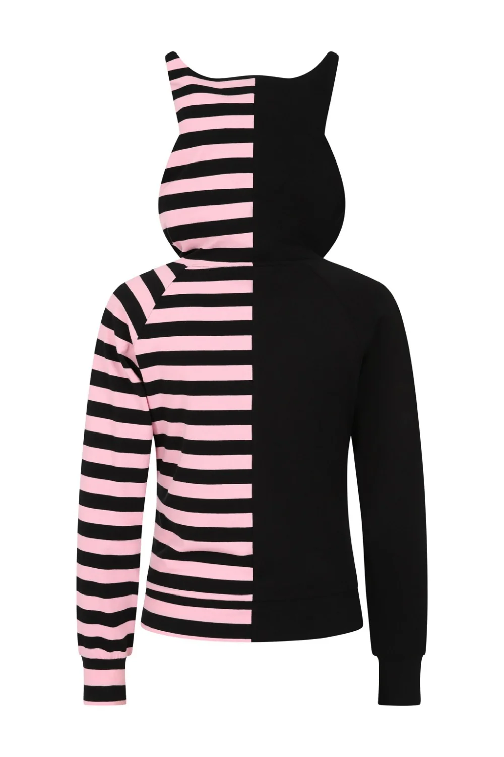 Shiori Half and Half Zippered Hoodie [BLACK/PINK] - Image 6