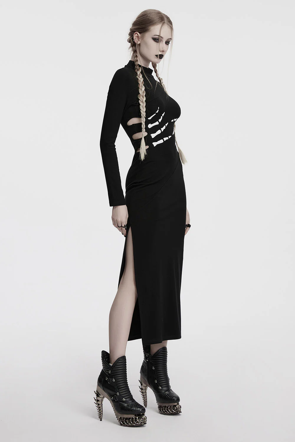 Skellington Hollow-Out Slit Dress - Image 3