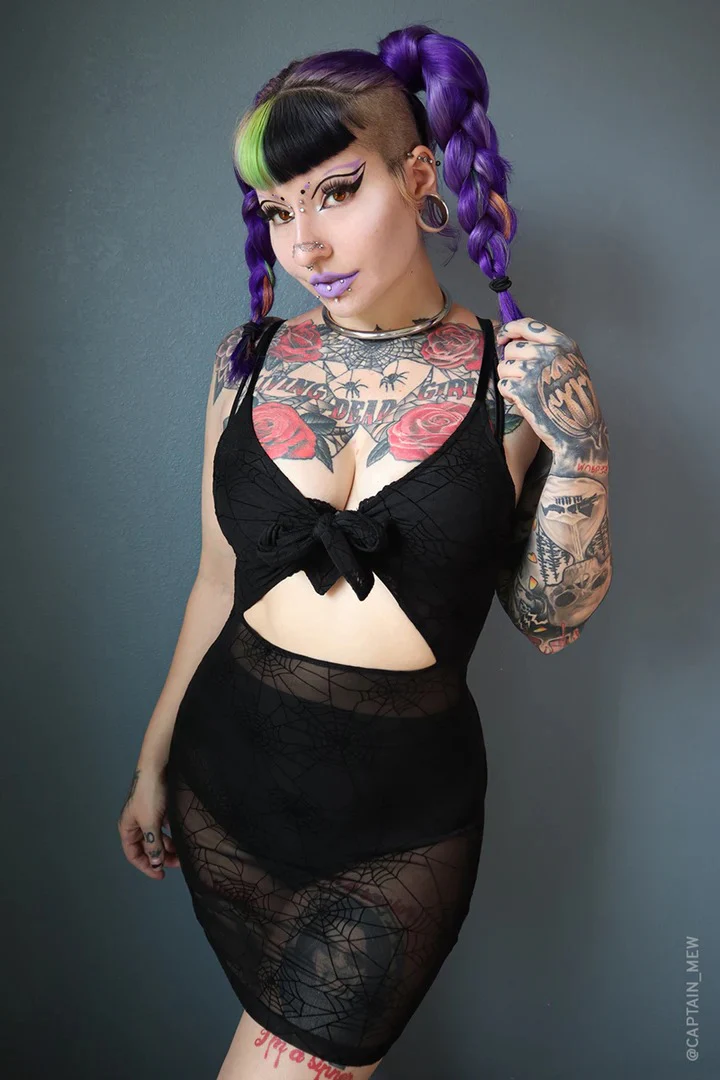 Spiderweb Mesh Front Tie Dress - Image 2