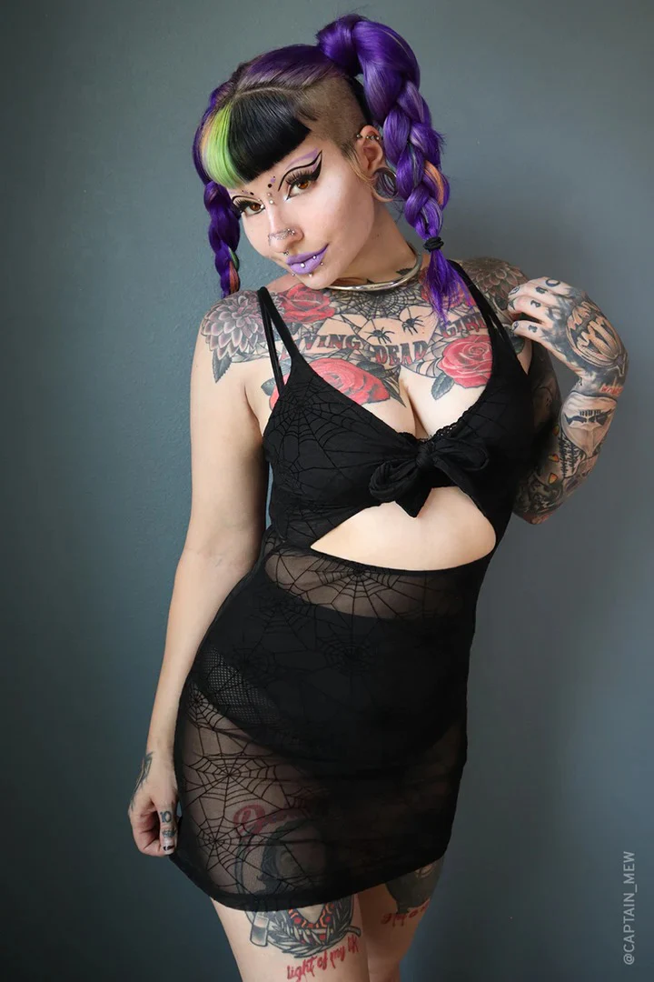Spiderweb Mesh Front Tie Dress - Image 4