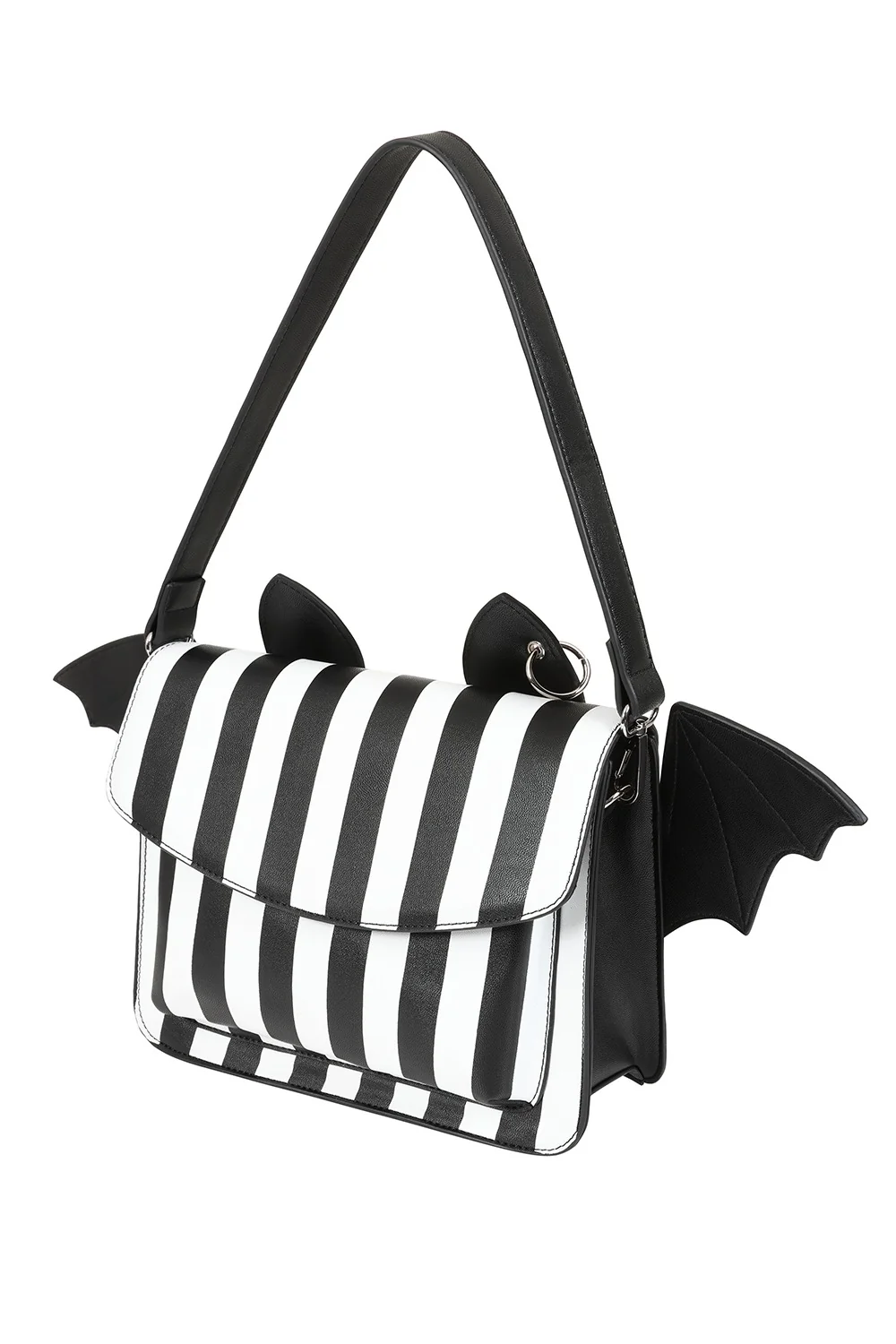 Strangeling Striped Batwing Crossbody Bag [Black/White] - Image 3