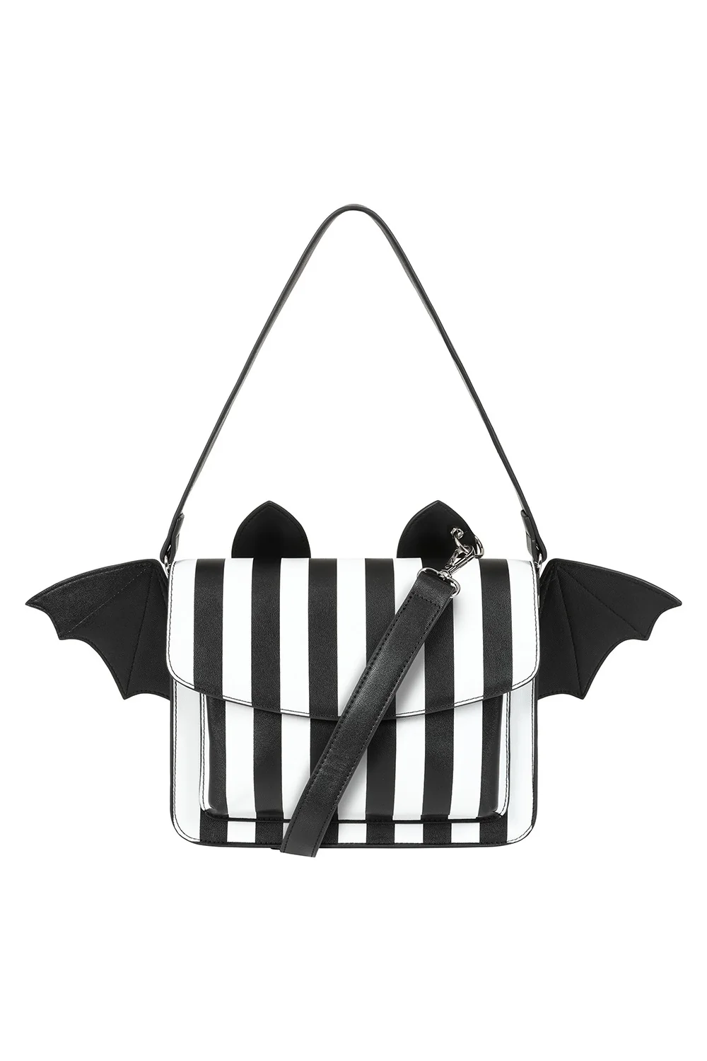 Strangeling Striped Batwing Crossbody Bag [Black/White] - Image 4