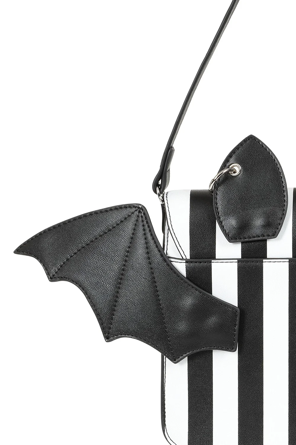 Strangeling Striped Batwing Crossbody Bag [Black/White] - Image 7