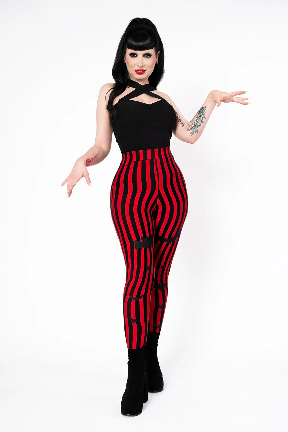 Sweet Sweet Bat Leggings [Black/Red Stripe]