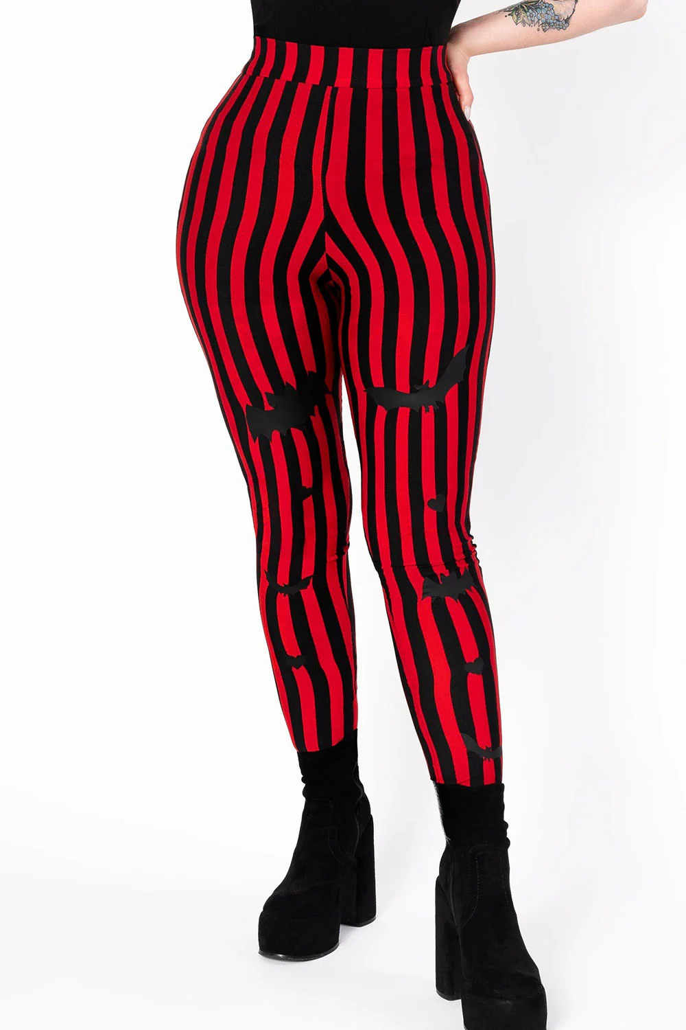 Sweet Sweet Bat Leggings [Black/Red Stripe] - Image 2
