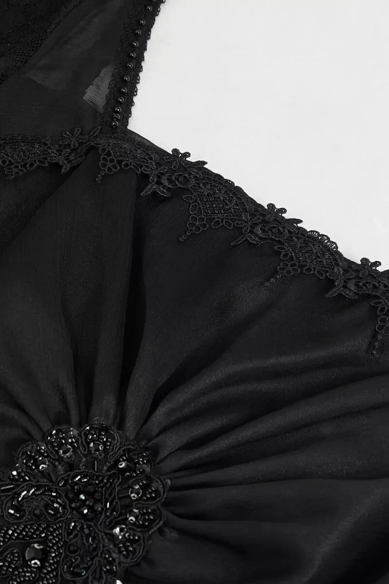 Titanic Tiered Black Satin Gothic Gown - Image 11