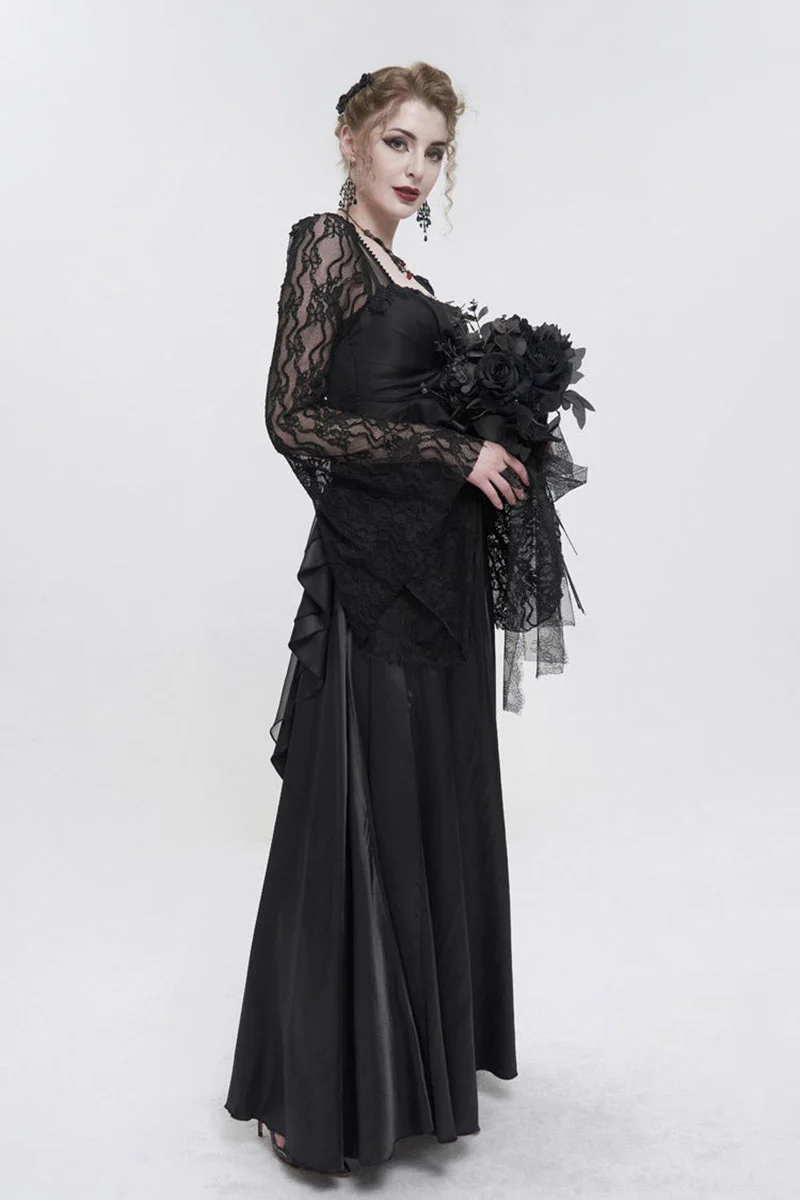 Titanic Tiered Black Satin Gothic Gown - Image 4
