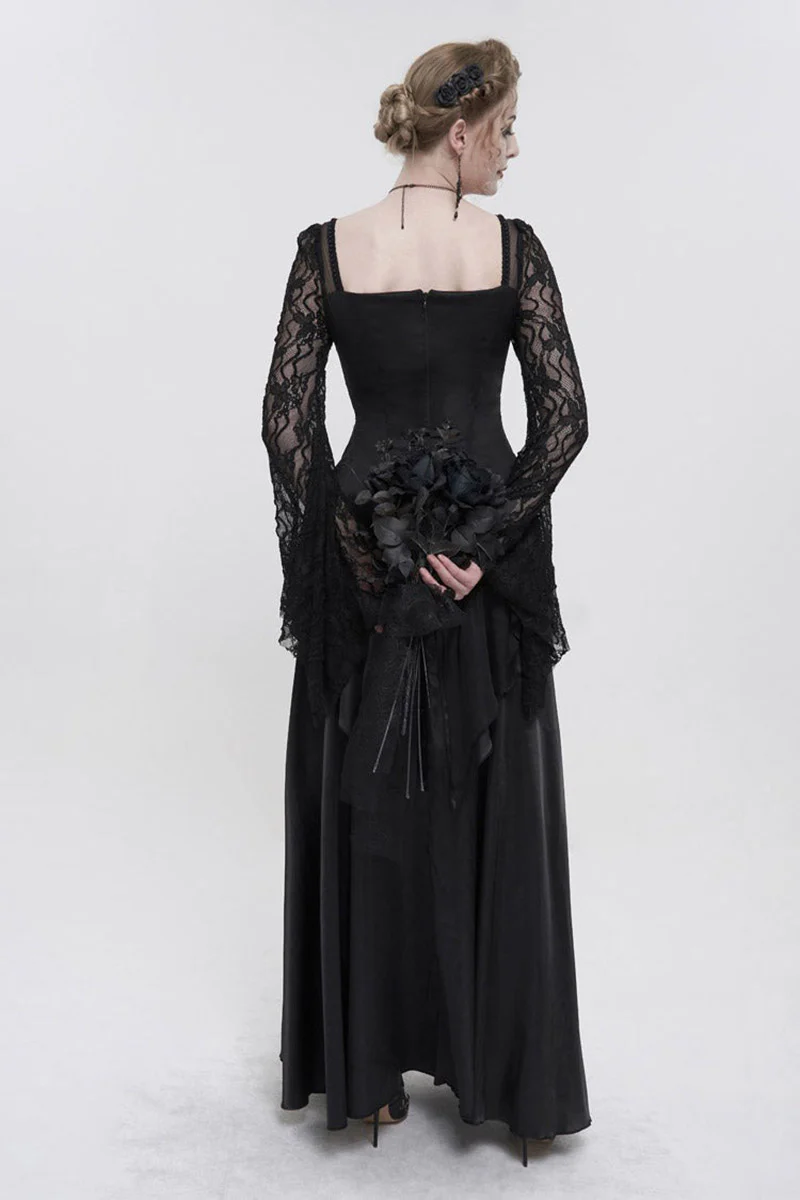 Titanic Tiered Black Satin Gothic Gown - Image 5