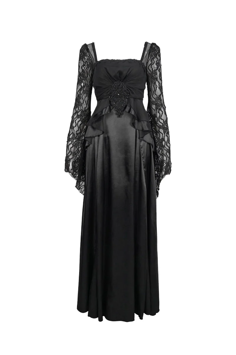 Titanic Tiered Black Satin Gothic Gown - Image 7