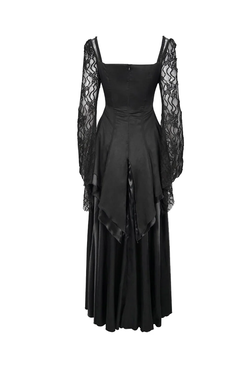 Titanic Tiered Black Satin Gothic Gown - Image 9