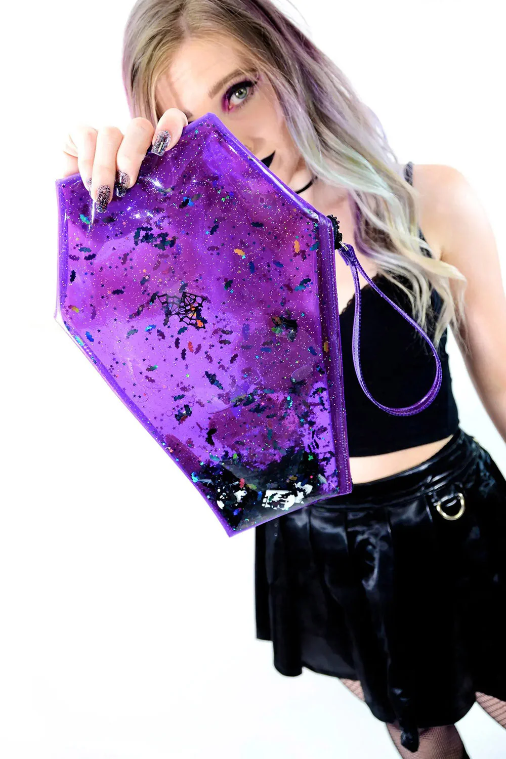 Too Cute to Spook Liquid Glitter Coffin Clutch [Purple] - Image 3