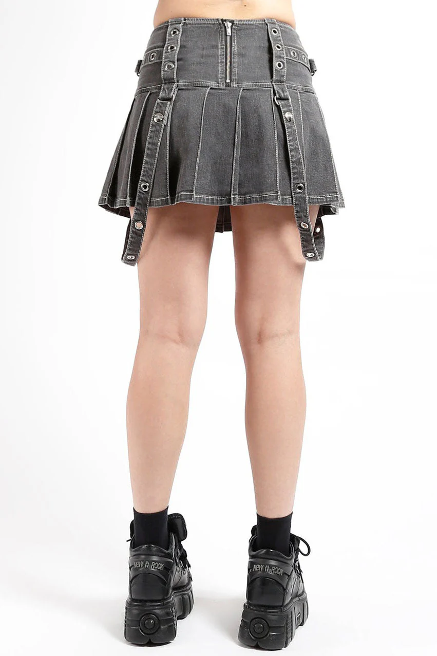 Tripp NYC Pleated Grommet Skirt [BLACK DENIM] - Image 4
