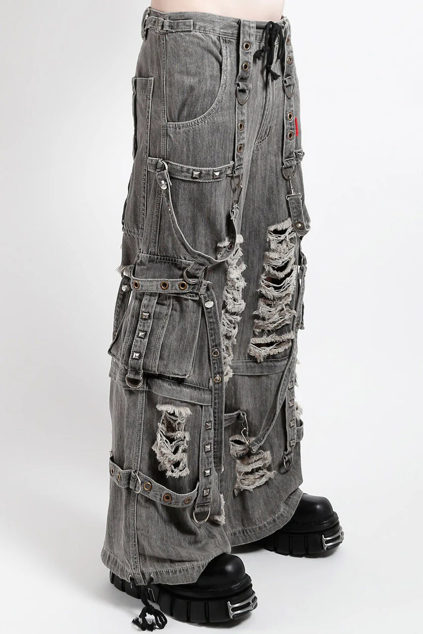 Tripp NYC Shredded Denim Strap Pants [BLACK DENIM] - Image 2