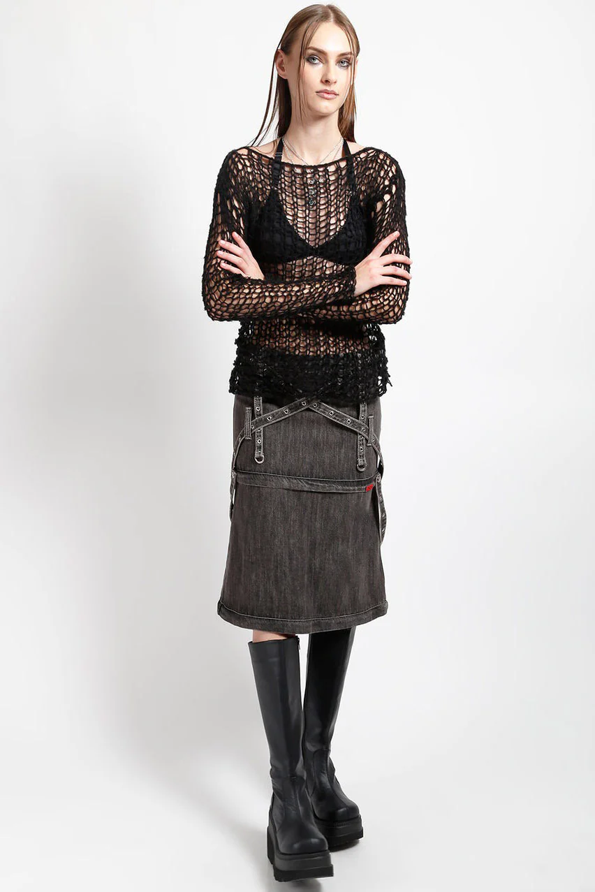 Tripp NYC Triple Zip Off Skirt [Black Denim] - Image 6