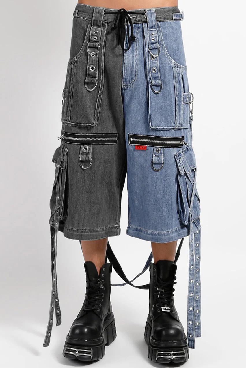 Tripp NYC X-Strap Split Denim Pants [BLACK DENIM/INDIGO BLUE] - Image 4