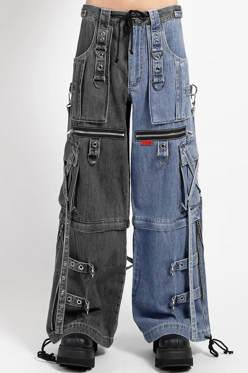 Tripp NYC X-Strap Split Denim Pants [BLACK DENIM/INDIGO BLUE] - Image 6