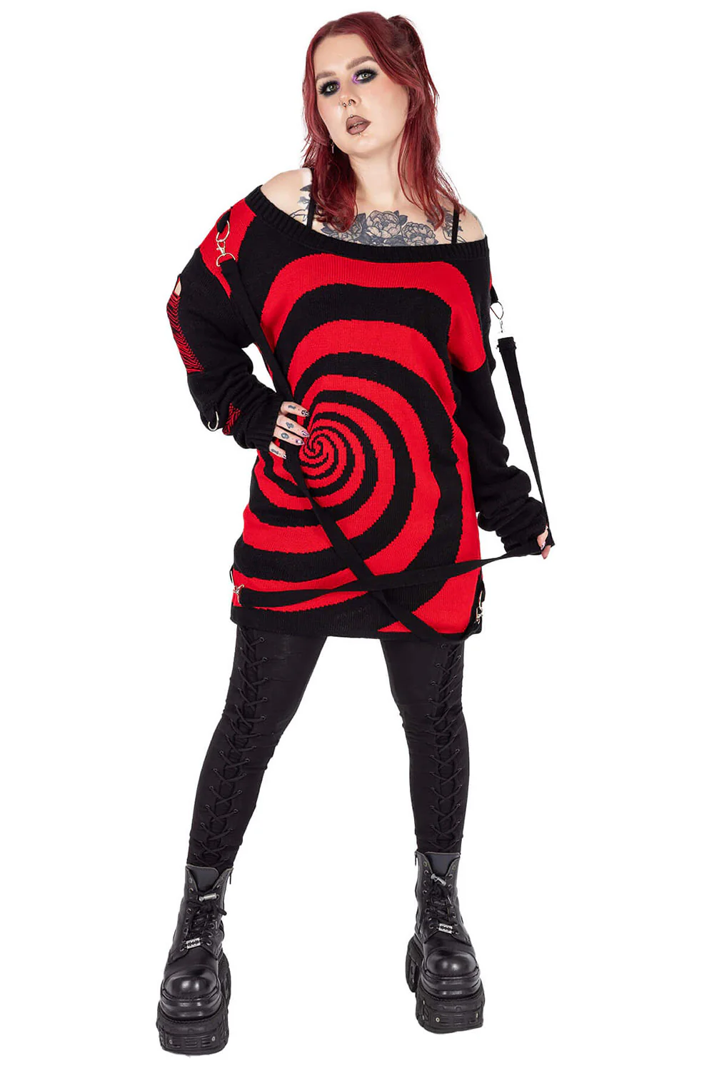 Unisex Spiral Jumper Sweater [Black/Red] - Image 4