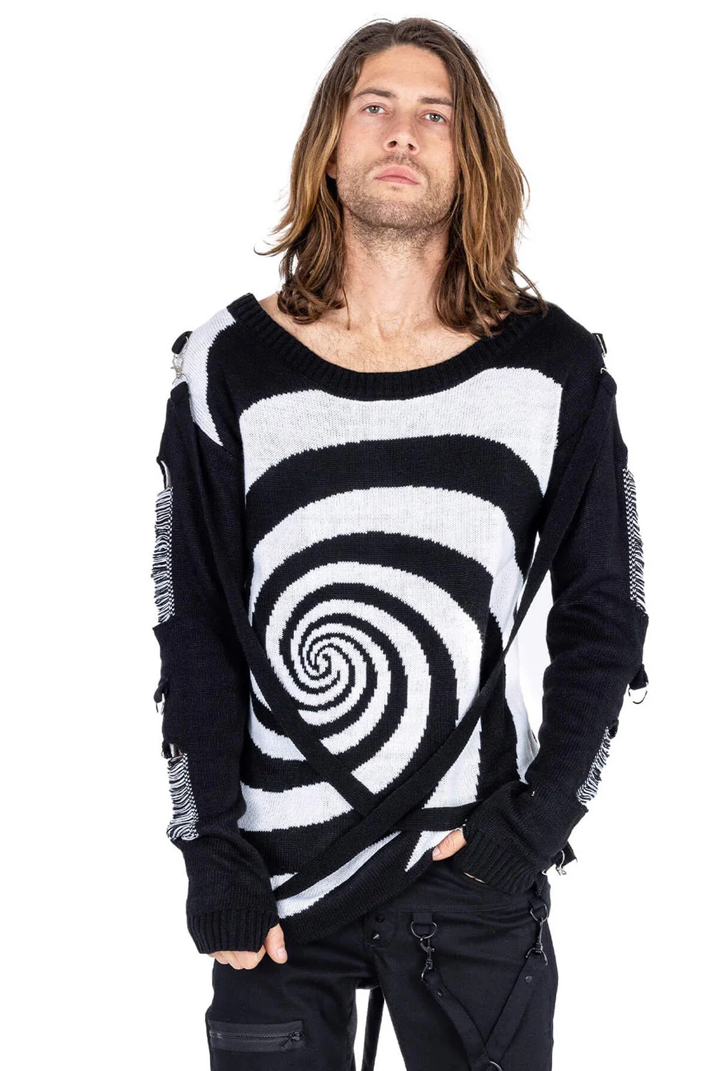 Unisex Spiral Jumper Sweater [Black/White] - Image 2
