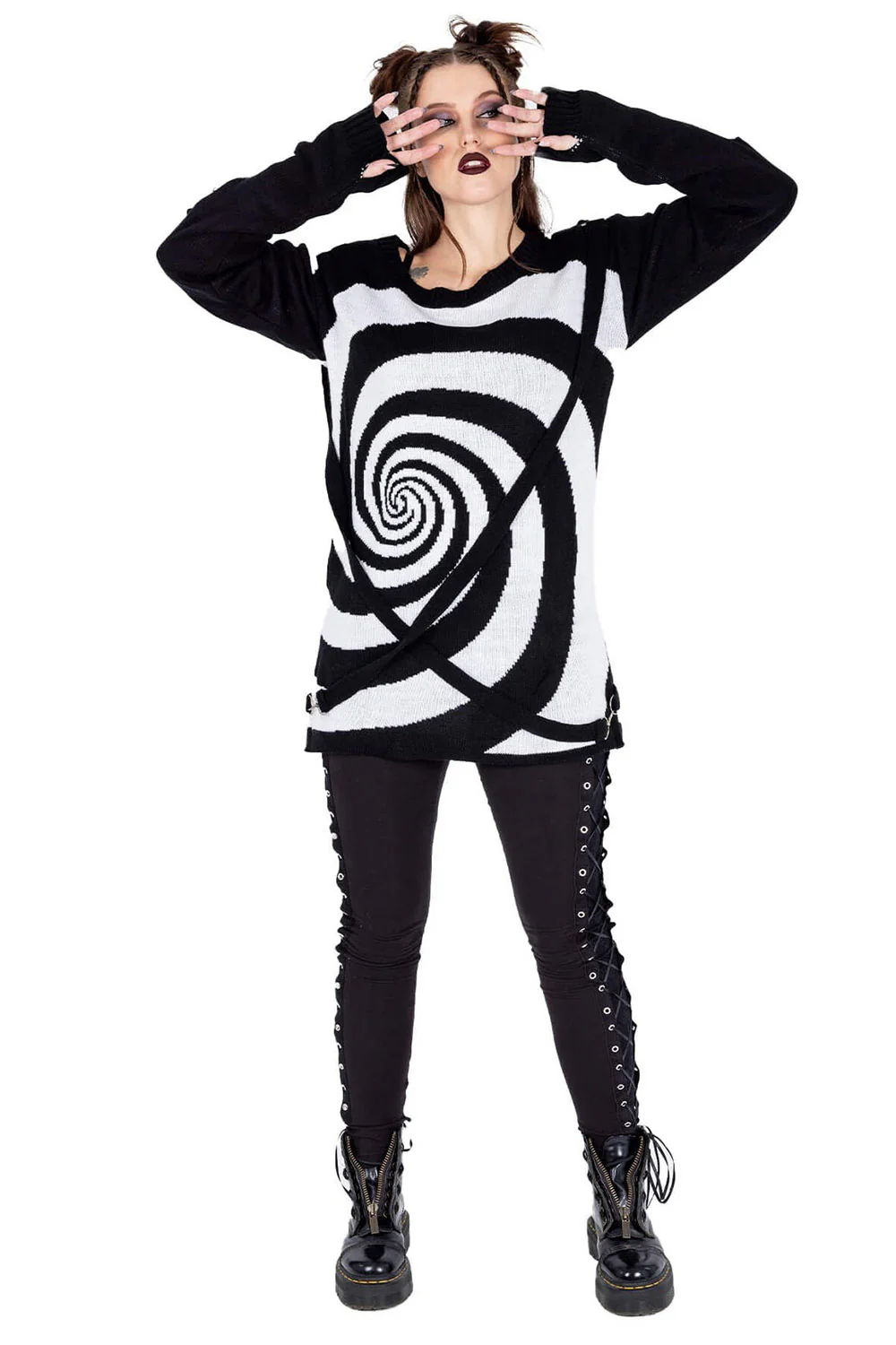 Unisex Spiral Jumper Sweater [Black/White] - Image 3