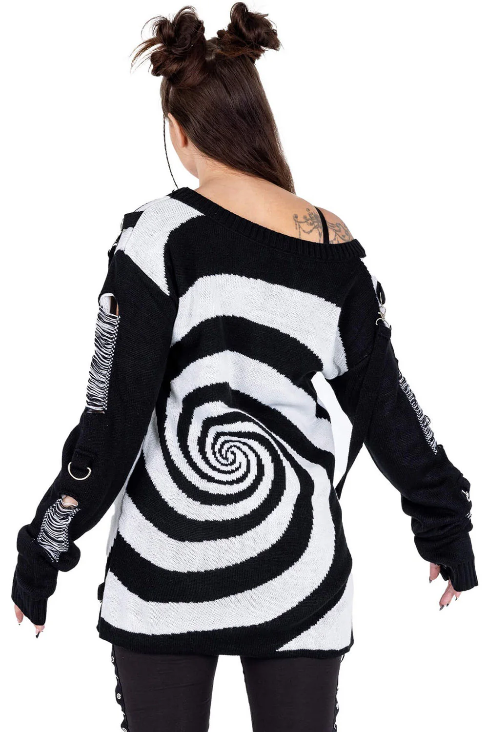 Unisex Spiral Jumper Sweater [Black/White] - Image 5