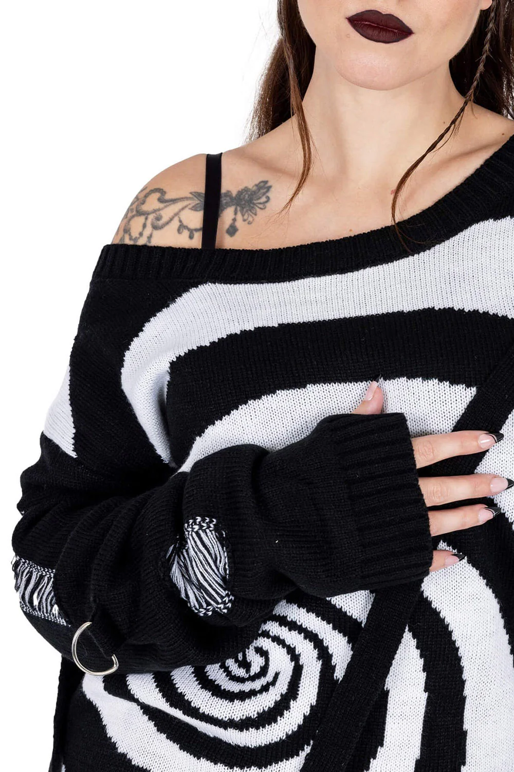 Unisex Spiral Jumper Sweater [Black/White] - Image 7