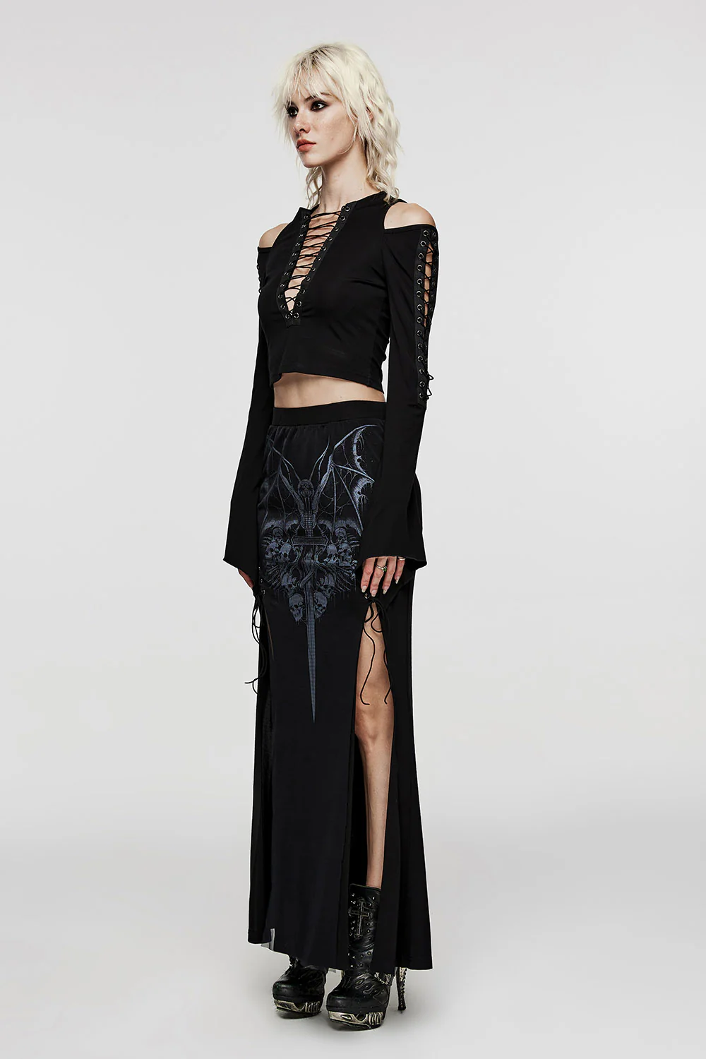 Vampire Bat Maxi Slit Skirt - Image 6