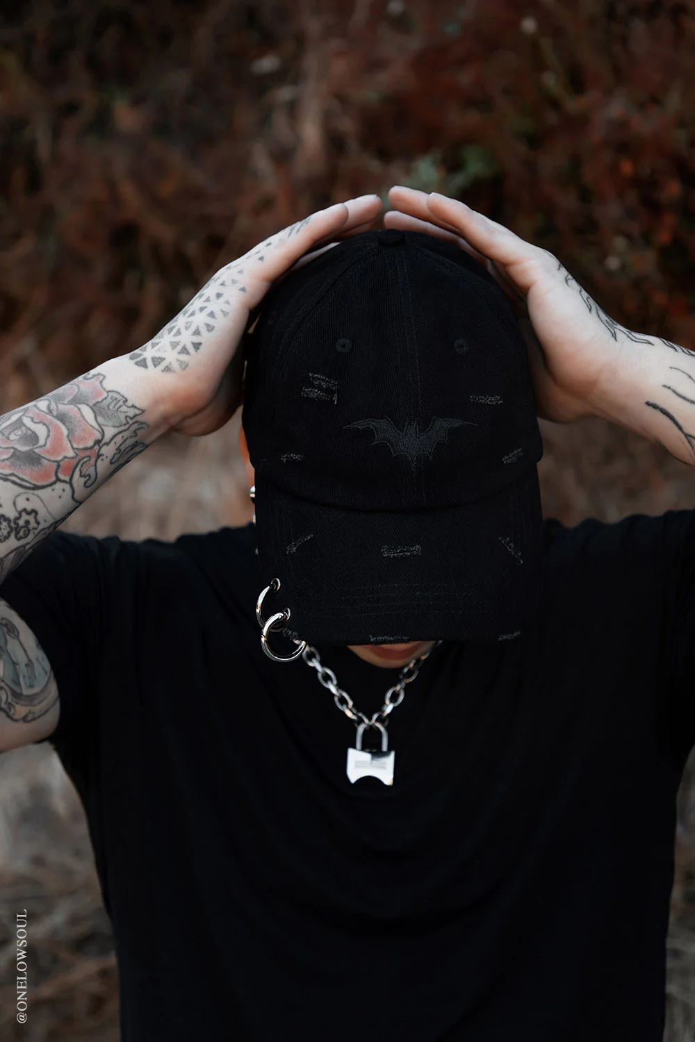 Vampire Bat Pierced Baseball Cap [Black] - Image 2