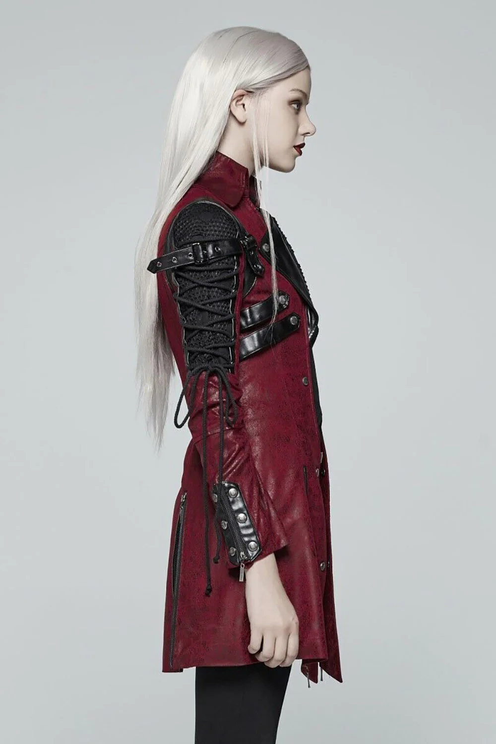 Vampiren Cyber Goth Leather Coat [BLOOD RED] - Image 3