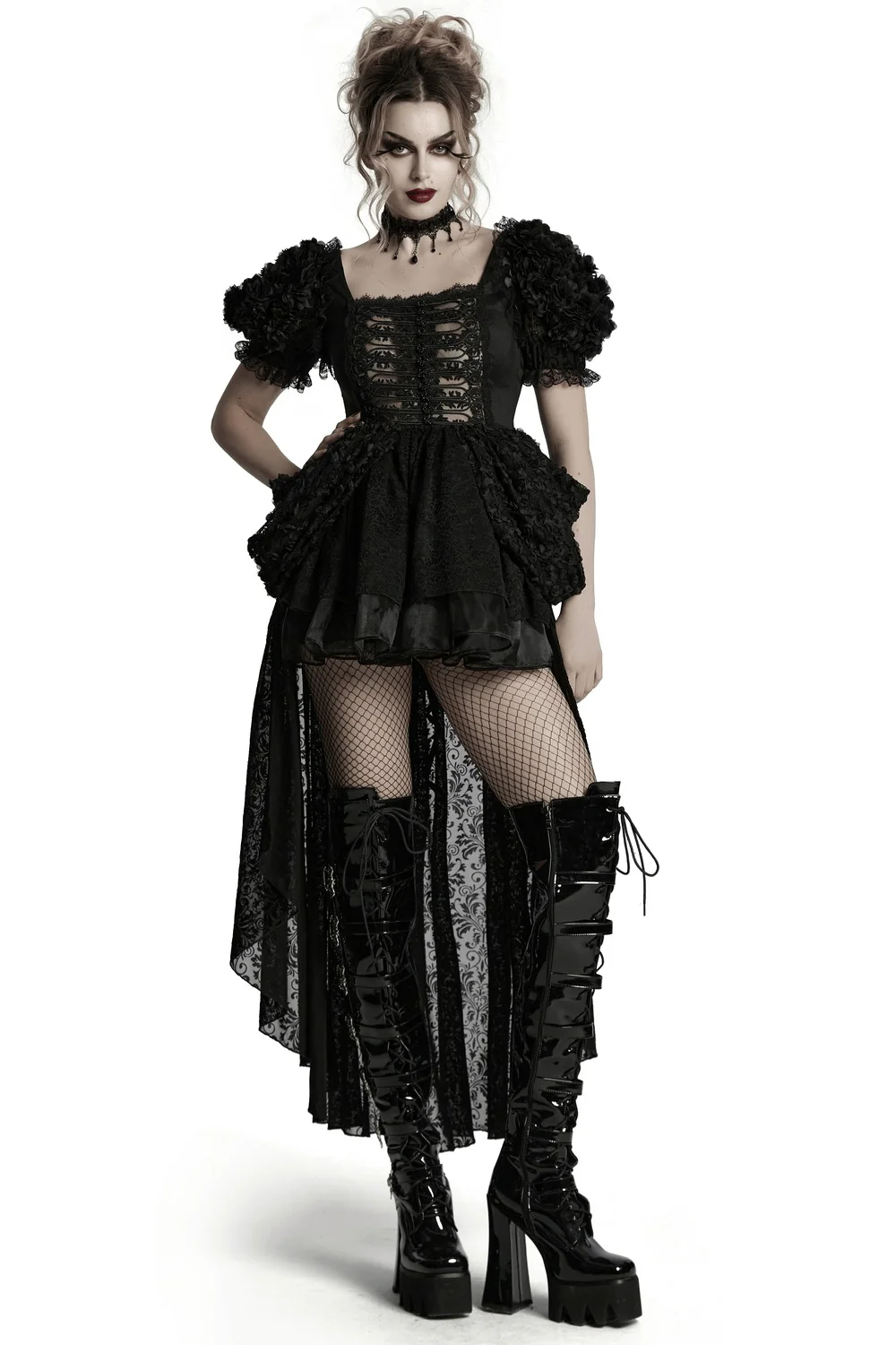 Vampyre Layered Puff Shoulder Lace Dress - Image 3