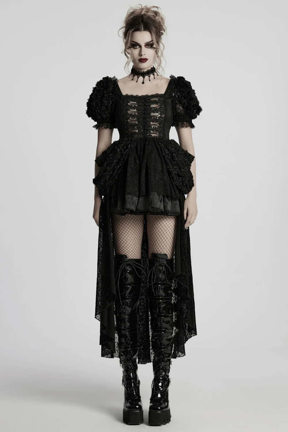 Vampyre Layered Puff Shoulder Lace Dress - Image 4