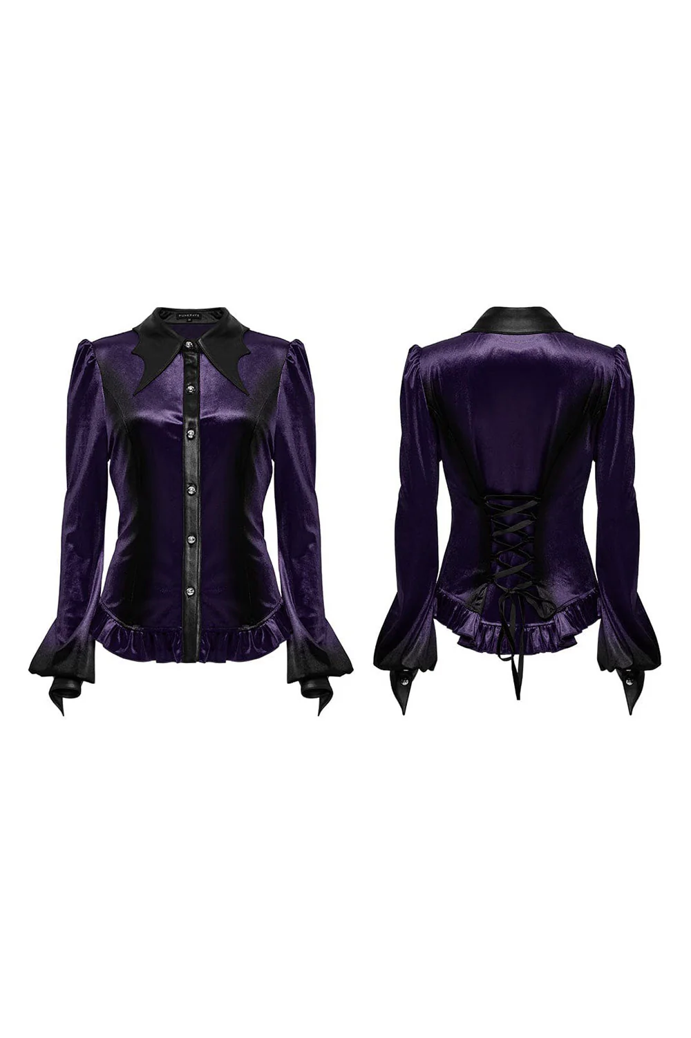 Velvet Vamp Batwing Collar Button Shirt [Purple] - Image 5