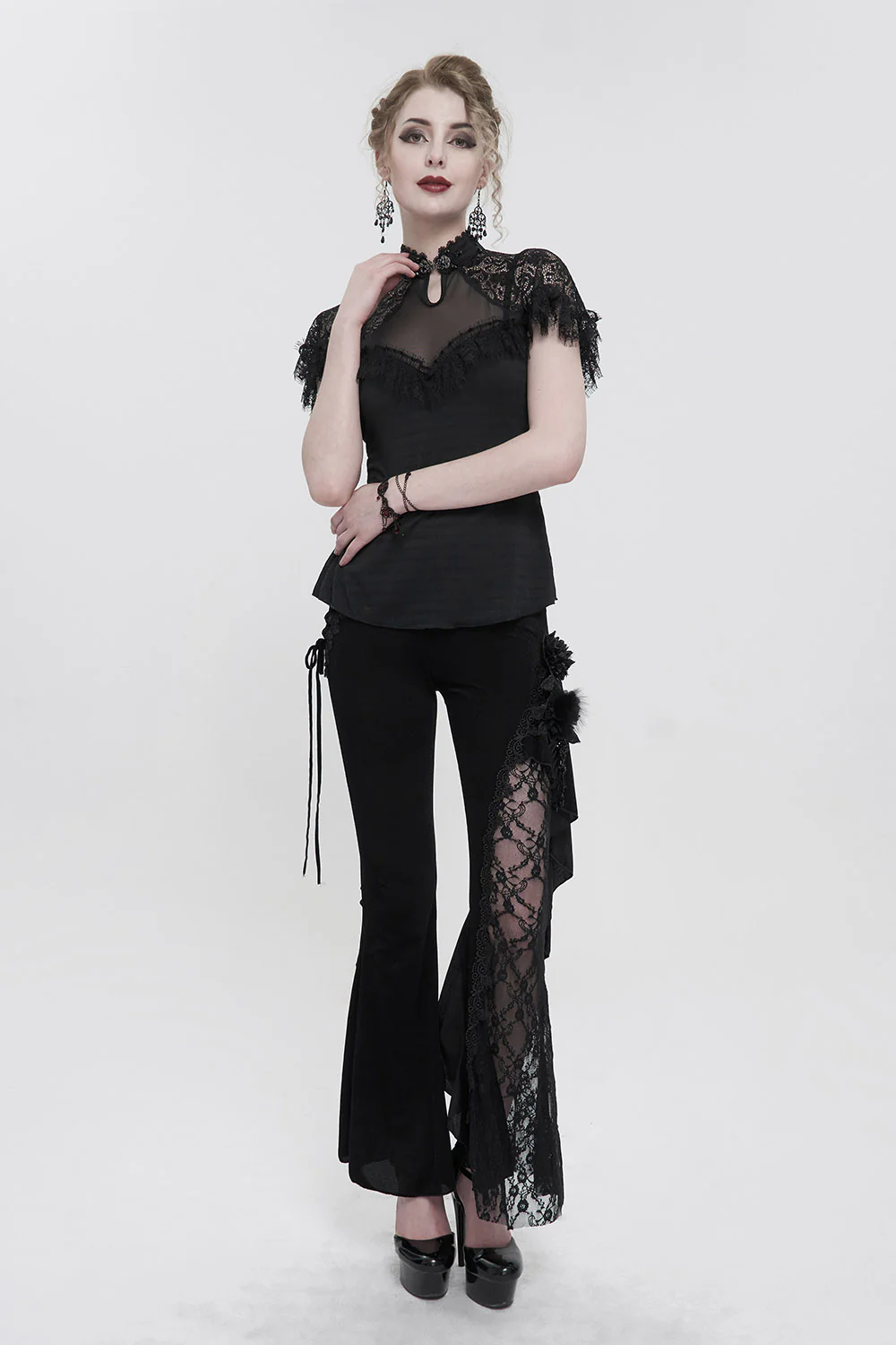 Velvet Vampire Goth Lace Flare Pants - Image 8