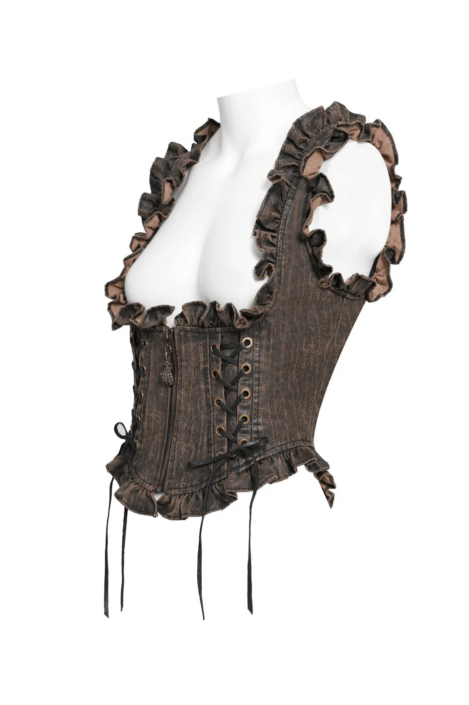 Victorian Adventures Ruffle Corset [Antique Brown] - Image 5