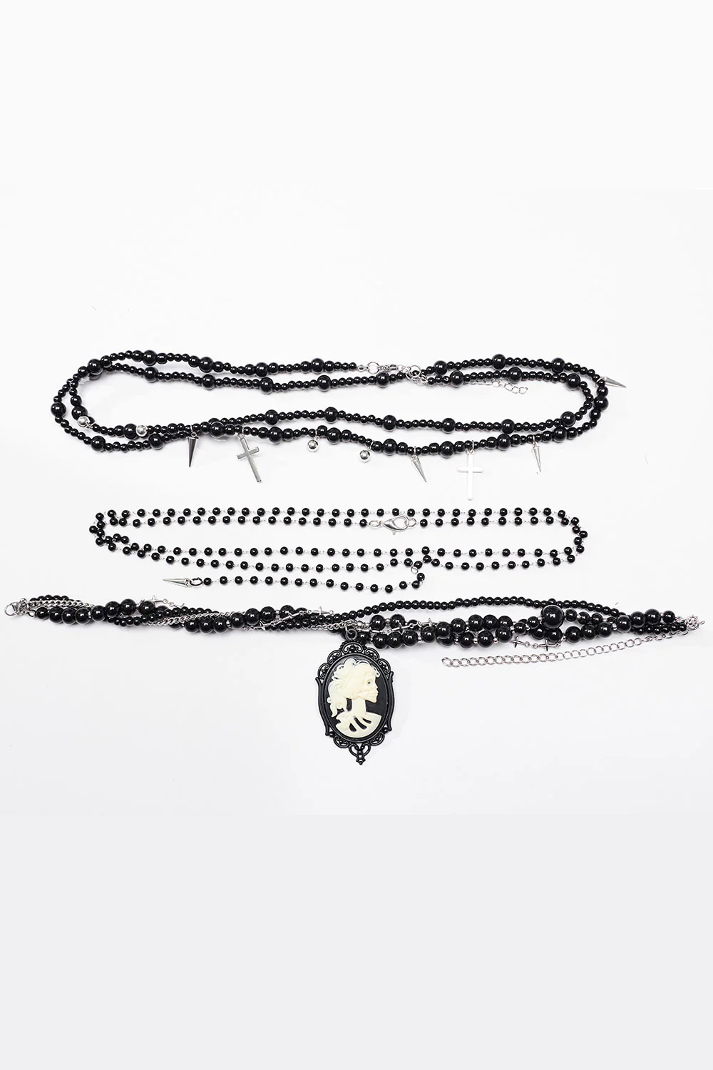 Victorian Goth Cameo Skeleton Stacked Necklace Set - Image 4