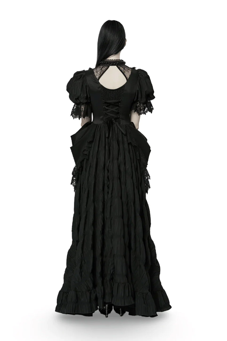 Victorian Mourning Bustle Dress - Image 3