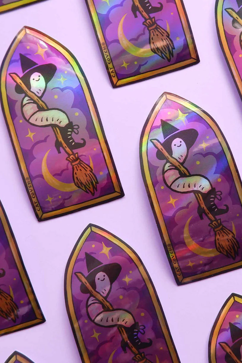 Worm On A Broom Holographic Sticker - Image 3