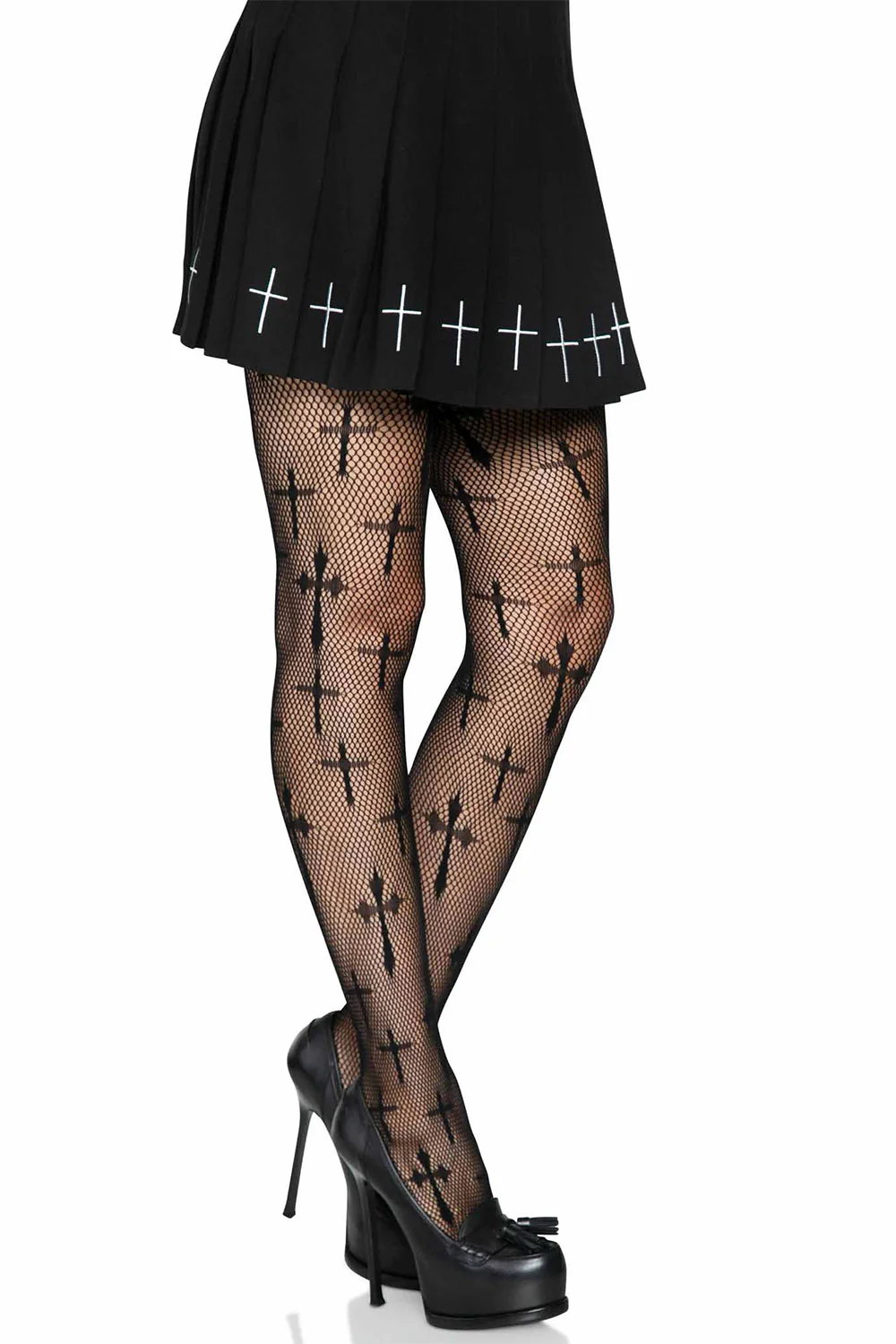Worship Me Cross Net Tights - Image 2