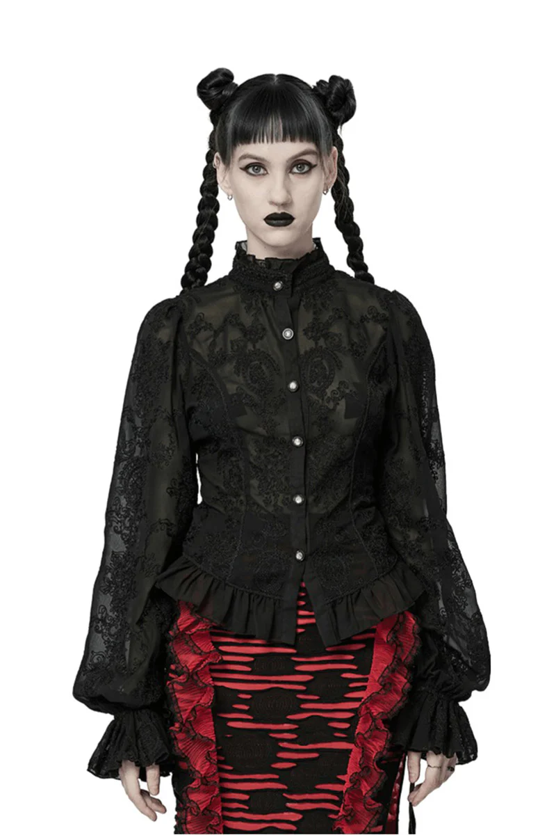 Wraithlace Sheer Puff Sleeve Shirt [Black]