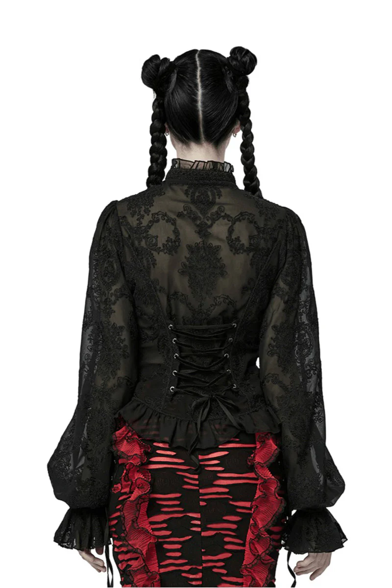 Wraithlace Sheer Puff Sleeve Shirt [Black] - Image 3